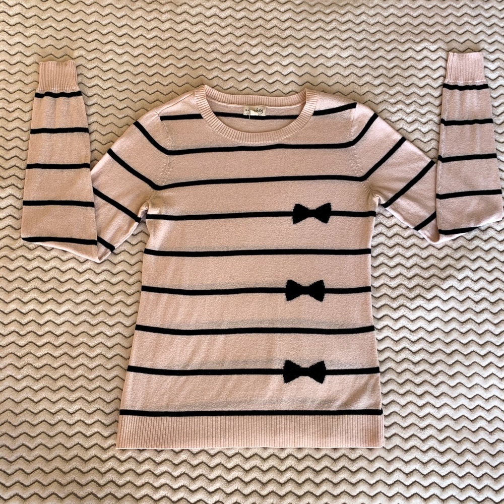 Maison Jules Pale Pink Sweater w Bows Small
